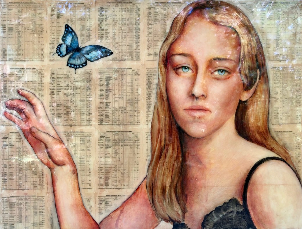 Girl with Blue Butterfly 36x48 epoxy
