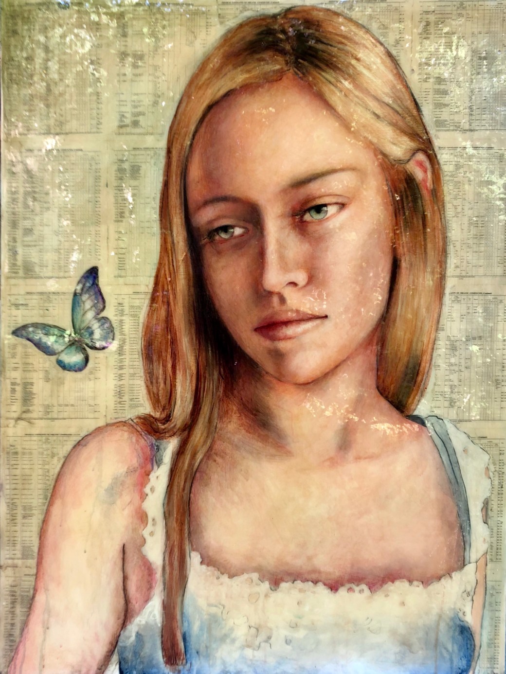 Girl with Blue Purple Butterfly 48x36 epoxy