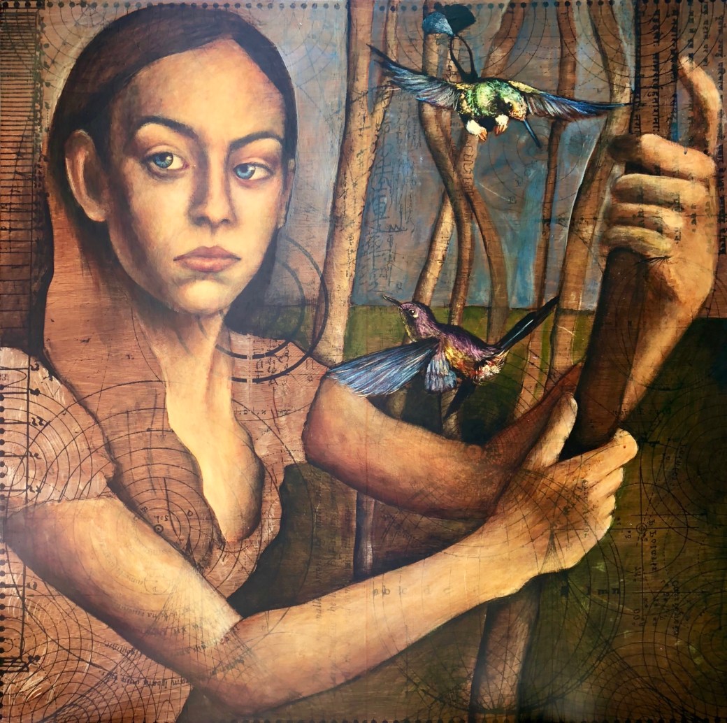 Girl with Two Hummingbirds 44x44